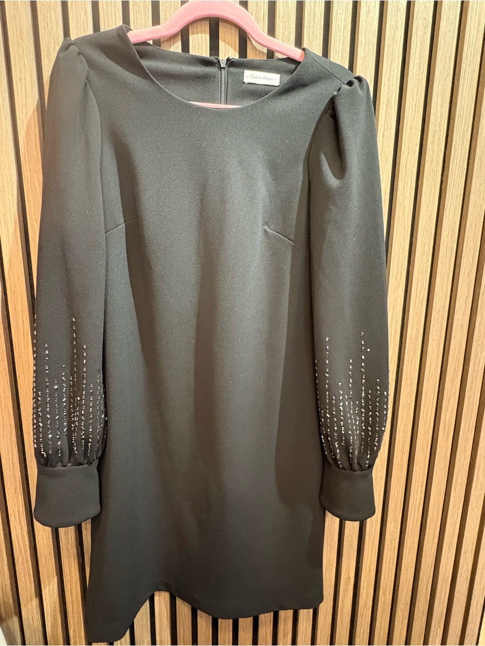Calvin Klein Black Long-Sleeve Embellished Shift Dress